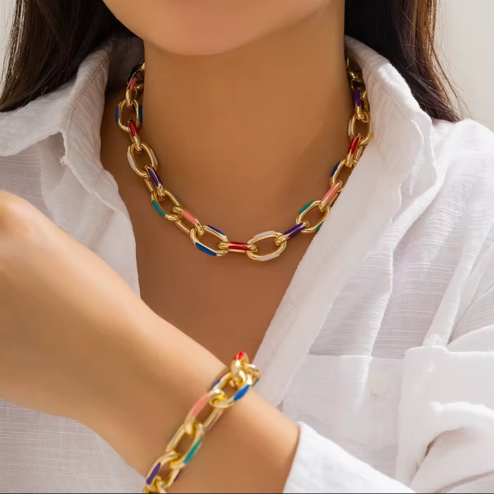 Anthropologie Gold and Blue Chain Necklace